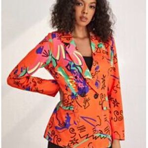 SHEIN NEW. Spring bright print, double breasted blazer,  machine wash. Small.